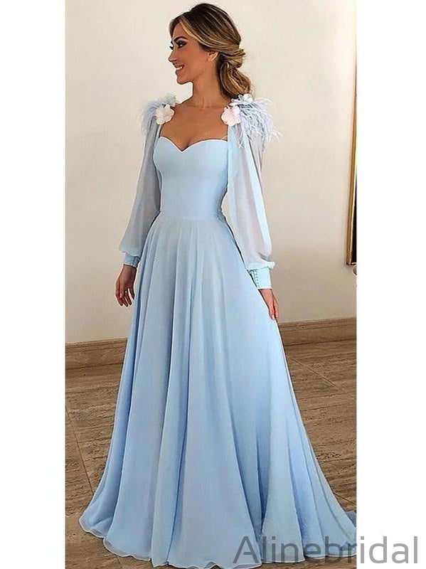 Sky Blue Long Chiffon Prom Dresses With ...